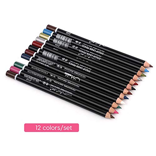 12 colores Pro Eyeliner Pen Set Lápiz delineador de ojos Impermeable Eyeliner Lápiz delineador de labios de alta pigmentación de larga duración Glitter Glitter Kit de maquillaje para mujer niña