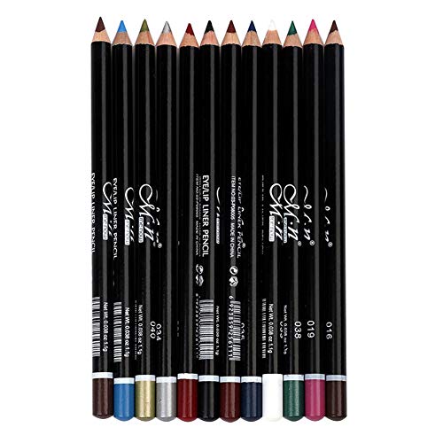 12 colores Pro Eyeliner Pen Set Lápiz delineador de ojos Impermeable Eyeliner Lápiz delineador de labios de alta pigmentación de larga duración Glitter Glitter Kit de maquillaje para mujer niña