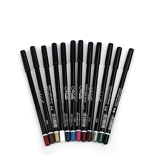 12 colores Pro Eyeliner Pen Set Lápiz delineador de ojos Impermeable Eyeliner Lápiz delineador de labios de alta pigmentación de larga duración Glitter Glitter Kit de maquillaje para mujer niña