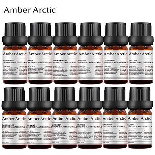 12 Set de Aceite Esencial Para Difusor 100% Aceite Vegetal Puro Rosa, Jazmín, Vetiver, menta, Sándalo, Manzanilla, árbol de Té, Incienso, Lavanda, Canela, naranja, Limón