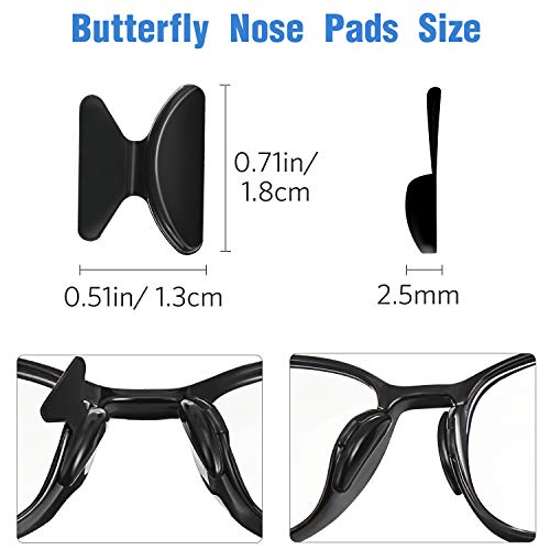 20 Pares 2,5 mm Almohadillas de Nariz en Forma de Mariposa de Gafas Almohadillas de Nariz Adhesivas Antideslizantes de Silicona Suave Almohadillas de Nariz de Gafas TR-90 (Negro)