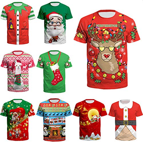 2019 Camiseta FEA de Navidad para Mujeres Europeas y Americanas Camiseta Estampada de Jersey sin Mangas de Santa Claus para Hombres y Mujeres Conjuntos de Camisa-8_L