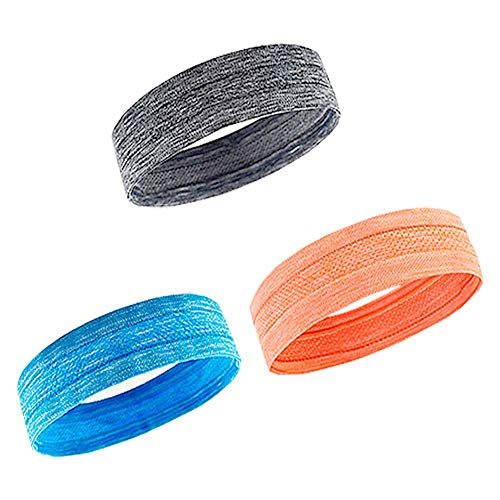 3 Piezas Diadema Deportiva,Diadema Deportiva Para Hombres Y Mujeres,Antideslizante Cintas De Pelo Deportivas,Tejido EláStico, Transpirable,Adecuado Para Correr, Deportes(Gris, Naranja, Azul Cielo)