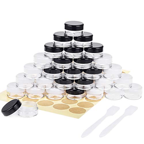 30 Piezas Tarros de Plástico, Contenedores Cosmético de Viaje Envases de Vacío con Tapas para Cosmética Crema Muestra, Polvo, 5g