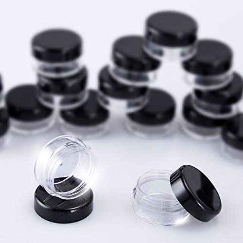 30 Piezas Tarros de Plástico, Contenedores Cosmético de Viaje Envases de Vacío Transparente con Mini espátulas y Etiquetas Adhesivas para Cosmética Crema Muestra, Polvo, Decoración Uñas, 5g 5ml Negro