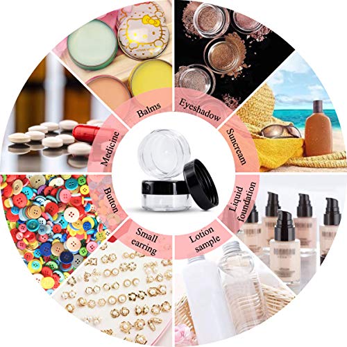 30 Piezas Tarros de Plástico, Contenedores Cosmético de Viaje Envases de Vacío Transparente con Mini espátulas y Etiquetas Adhesivas para Cosmética Crema Muestra, Polvo, Decoración Uñas, 5g 5ml Negro