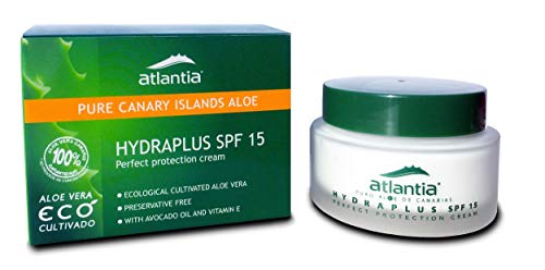 50 ml Crema Facial de Aloe Vera Hydraplus con Filtro SPF 15. Con Aceite de Aguacate y Rico en Vitamina E. Aloe Vera de Cultivo 100% Ecológico, sin Conservantes ni Agua Añadida