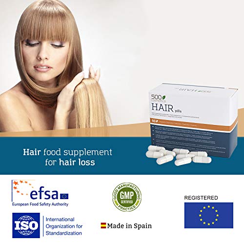 500Cosmetics Hair- Cápsulas Naturales para Prevenir y Evitar la Caída del Pelo con L-Cysteine y Zinc - Mejora el estado del Cabello y Aporta Nutrientes - Para Hombre y Mujer. (1)