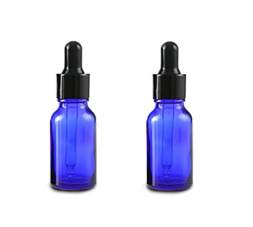 6PCS azul vidrio del aceite esencial Frascos botella frasco cuentagotas con tapa negra maquillaje frasco cosmético envase de contenedores para aromaterapia perfume (30ml/1oz)