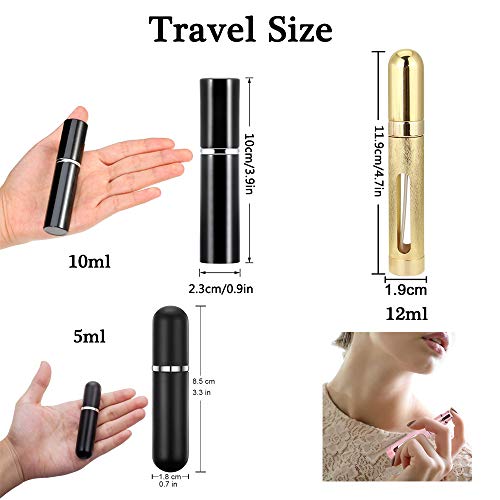 9 piezas 5 ml 10 ml 12 ml Atomizador de perfume recargable Botellas de pulverización portátiles Aftershave Emulsión de viaje Sub-botellas Vidrio de aluminio con bomba de embudo Pipeta color aleatorio