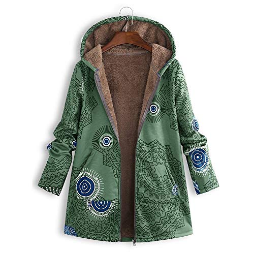 Abrigo De Invierno Mujer Libre Abrigos para Mujer Rebajas Talla Grande Abrigo con Capucha De Manga Larga Vintage Cremallera Señoras Abrigos con Bolsillos Gruesos De Lana riou (2-Green, M)