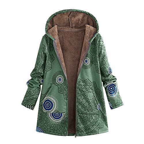 Abrigo De Invierno Mujer Libre Abrigos para Mujer Rebajas Talla Grande Abrigo con Capucha De Manga Larga Vintage Cremallera Señoras Abrigos con Bolsillos Gruesos De Lana riou (2-Green, M)