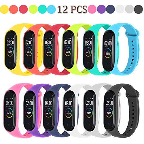 Acalder 12 Piezas Correas para Xiaomi Mi Band 4 /Mi Band 3 Pulsera Reloj Silicona Banda para Mijia Mi Band 4-12 Colores