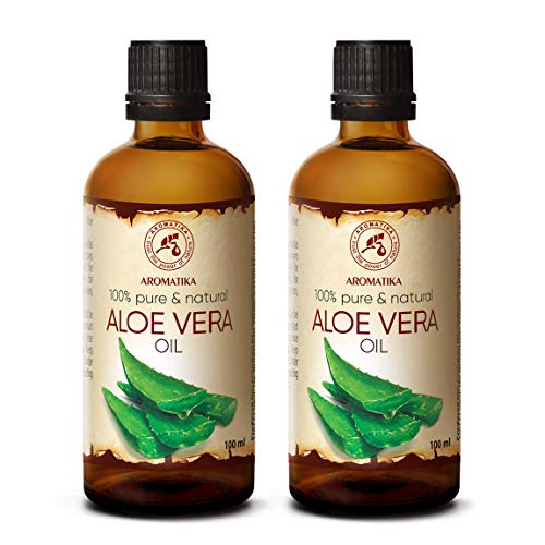 Aceite de Aloe Vera 2x100ml - Aloe Barbadensis - Brasil - 100% Natural 200ml - Botella de Cristal - Cuidado Intensivo para el Rostro - Cuerpo - Masaje - Cosmético para el Cuidado Corporal