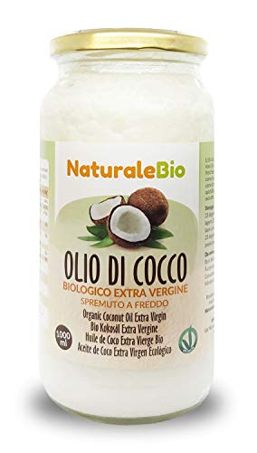 Aceite de Coco Ecológico Extra Virgen 1000 ml. Crudo y prensado en frío. 100% Orgánico, Puro y Natural. Aceite bio nativo no refinado. País de origen Sri Lanka. NaturaleBio