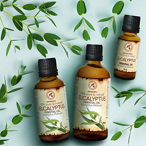 Aceite Esencial Eucalipto 100ml - Eucalyptus Globulus - 100% Puro & Natural - usar para Buen humor - Relax - Mejor para la Belleza - Aromaterapia - Masaje - SPA - Baño - Sauna