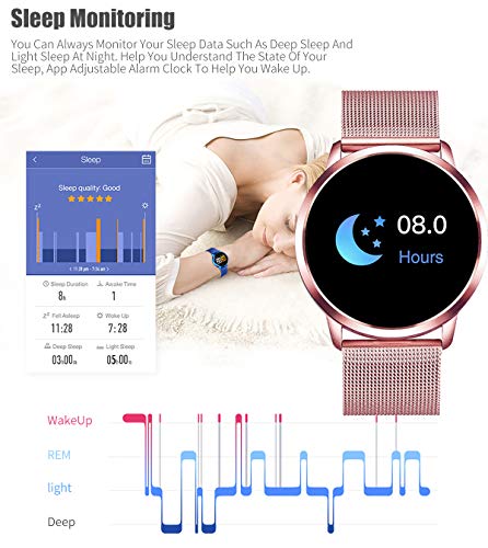 Adsvtech Smartwatch, Impermeable Reloj Inteligente Mujer Hombre, Pulsera Actividad Inteligente Reloj Deportivo Reloj Fitness con Monitor de sueño Pulsómetro Cronómetros para iOS Android (Rosado)