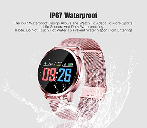 Adsvtech Smartwatch, Impermeable Reloj Inteligente Mujer Hombre, Pulsera Actividad Inteligente Reloj Deportivo Reloj Fitness con Monitor de sueño Pulsómetro Cronómetros para iOS Android (Rosado)