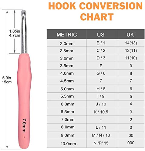 Agujas de Ganchillo, 14 Pzs ErgonóMico Suave Antideslizante Mangos De Goma Juego De Agujas De Tejer Con Estuche, Ideal Para Cualquier Tipo De PatróN E Hilado - 2Mm~10Mm, Regalo Para Mujer