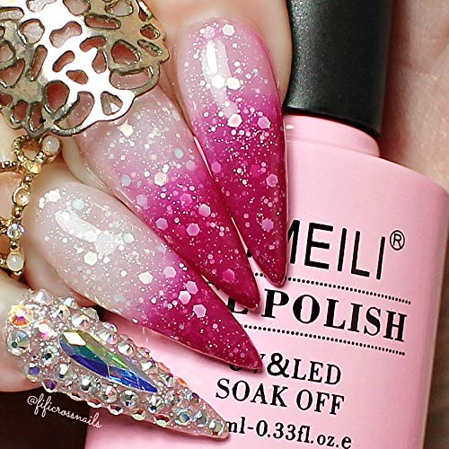 AIMEILI Esmalte Semipermanente De Uñas Temperatura Cambio De Color Camaleón Soak Off UV LED Uñas De Gel - Hot Pink to Glitter White (TC04) 10ml