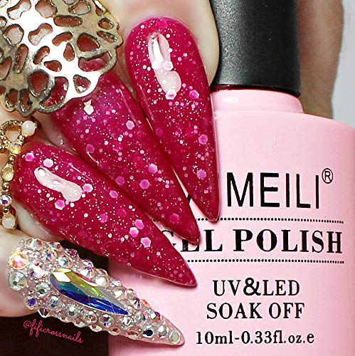 AIMEILI Esmalte Semipermanente De Uñas Temperatura Cambio De Color Camaleón Soak Off UV LED Uñas De Gel - Hot Pink to Glitter White (TC04) 10ml