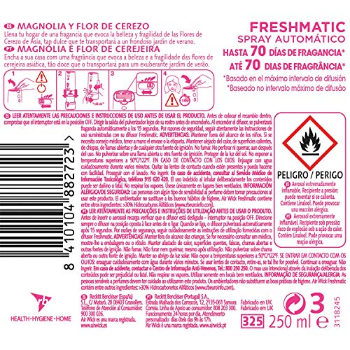 Air Wick Freshmatic Recambio de Ambientador Spray Automático, Esencia para Casa con Aroma a Magnolia y Flor de Cerezo - 1 unidad