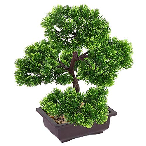 Aisamco Bonsai artificial Decoración de plantas falsas Plantas artificiales en macetas Plantas de bonsai de pino japonés 33 cm de altura para la decoración del hogar Pantalla de escritorio