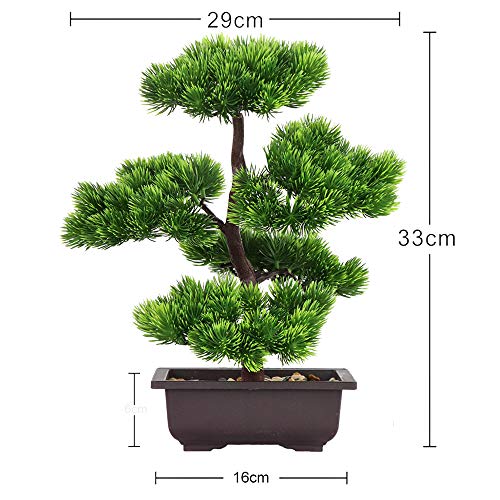 Aisamco Bonsai artificial Decoración de plantas falsas Plantas artificiales en macetas Plantas de bonsai de pino japonés 33 cm de altura para la decoración del hogar Pantalla de escritorio