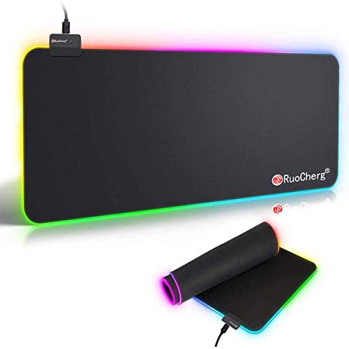 Alfombrilla de Ratón RGB Extra Grande, Ordenador Extended XL Alfombrilla Gaming de Microfibras con Luces, Base de Goma Antideslizante para Gamers, PC y Portátil (80 x 30cm)