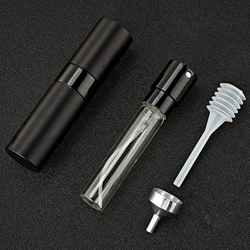 Aluminio 8ml Atomizador Perfume Recargable, Perfumador Dispensador, Botellas de Viaje, Spray Pulverizador Pequeño para Colonia (Negro Mate)