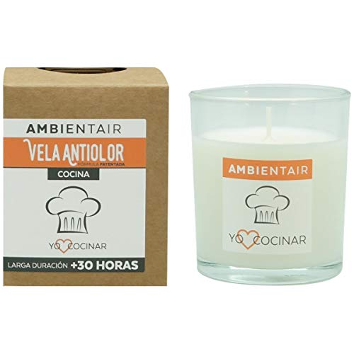 Ambientair. Vela aromática para cocinas aroma naranja. Vela perfumada con cera vegetal y perfume natural con una duración estimada de 30 horas. Disfruta de la aromaterapia en tu casa.