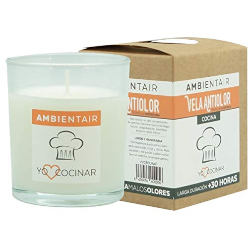 Ambientair. Vela aromática para cocinas aroma naranja. Vela perfumada con cera vegetal y perfume natural con una duración estimada de 30 horas. Disfruta de la aromaterapia en tu casa.