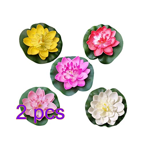 Amosfun flores de loto flotantes artificiales acuario de piscina de lirios y decoración de bodas 10 piezas (blanco + rojo + amarillo + rosa + rosa claro) 10 cm