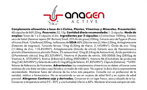 Anagen Active - tratamiento anti-caída de cabello | vitamina pelo con Bitoina, Zinc, vitaminas, Selenio, L-Cistina, Saw palmeto, Astaxantina | Crecepelo | crecimiento en hombres y mujeres (1 Caja)