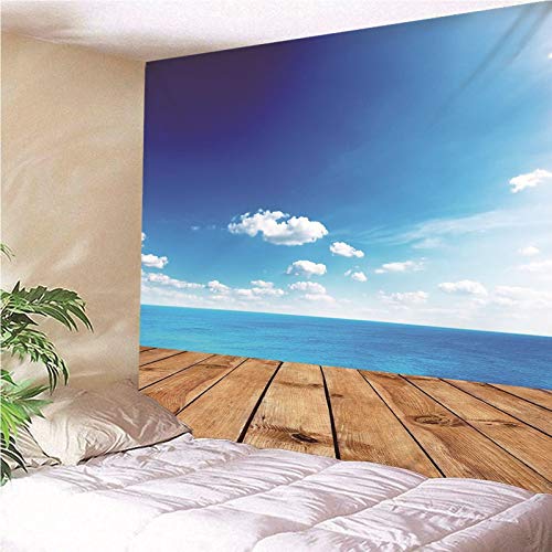 ANAZOZ Tapiz de Tela Pared Poliéster Tapiz de Pared Mar y Cielo Azul Nubes Blancas Azul Blanco Tapices Decorativos Pared 210x140CM