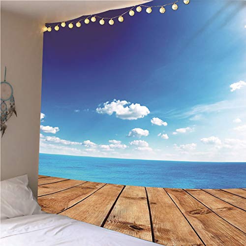 ANAZOZ Tapiz de Tela Pared Poliéster Tapiz de Pared Mar y Cielo Azul Nubes Blancas Azul Blanco Tapices Decorativos Pared 210x140CM