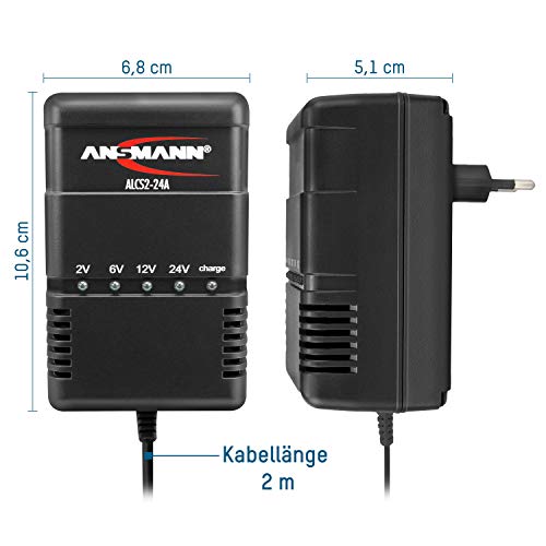 ANSMANN Cargador de batería para pequeños vehículos - 2V, 6V, 12V y 24V pilas de plomo - a partir de 1,3 Ah - Corriente de carga 300mA - 900mA