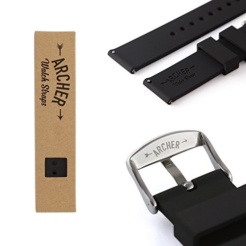 Archer Watch Straps | Repuesto de Correa Reloj de Silicona para Hombre y Mujer, Caucho Fácil de Abrochar para Relojes y Smartwatch | Negro, 20mm