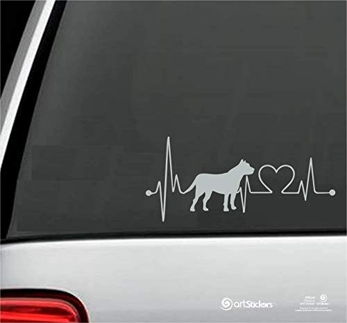 Artstickers Pegatinas para Coche con Forma de Perro Pitbull, 20 cm, para Amantes de los Coches. Color Plata. Pegatina Perro latidos corazón. Regalo Adhesivo Spilart, Marca Registrada