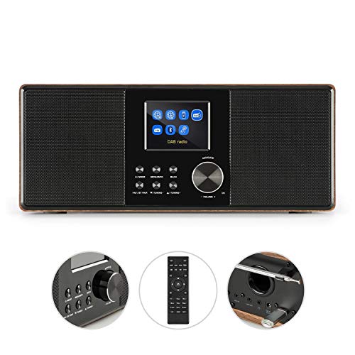 AUNA Connect 120 - Radio por Internet, Digital, WLAN, Reproductor en Red, Dab/Dab+/FM con RDS, Bluetooth, AUX, Puerto MP3-USB, Despertador, Visualización Hora, Modo sueño, Marrón