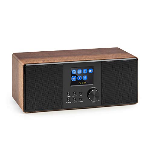 AUNA Connect 120 - Radio por Internet, Digital, WLAN, Reproductor en Red, Dab/Dab+/FM con RDS, Bluetooth, AUX, Puerto MP3-USB, Despertador, Visualización Hora, Modo sueño, Marrón