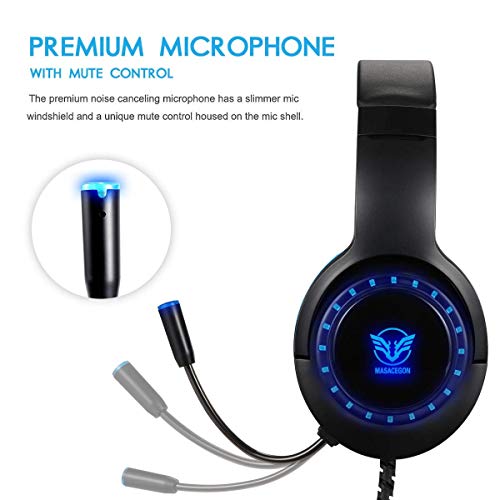 Auriculares Gaming PS4 Auriculares con Micrófono, Reducción de Ruido, Sonido Envolvente, Auriculares con Cable para PS4,PC,Xbox One,Nintendo Switch, Auriculares Diadema con 3.5mm Jack con Luz LED