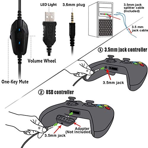 Auriculares Gaming PS4 Auriculares con Micrófono, Reducción de Ruido, Sonido Envolvente, Auriculares con Cable para PS4,PC,Xbox One,Nintendo Switch, Auriculares Diadema con 3.5mm Jack con Luz LED