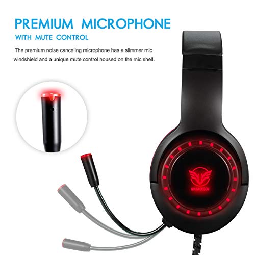 Auriculares para PS4, Surround Bass Sound para Xbox One, PC, Mac, Portátil y Tablet, Pacrate H-11 Auriculares Diadema con 3.5mm Jack con Luz LED