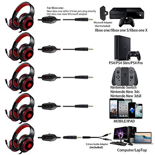 Auriculares para PS4, Surround Bass Sound para Xbox One, PC, Mac, Portátil y Tablet, Pacrate H-11 Auriculares Diadema con 3.5mm Jack con Luz LED