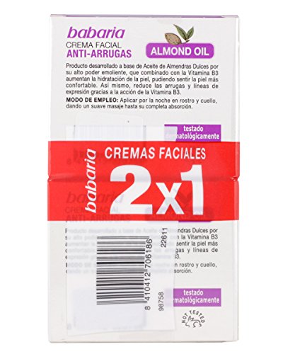 Babaria Crema Facial Antiarrugas con aceite de almendras - 2 Unidades