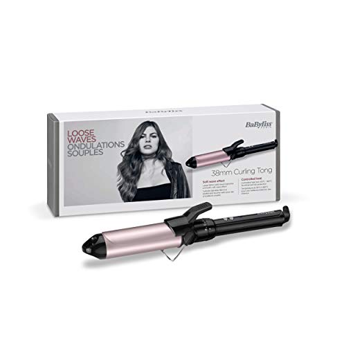 BaByliss C338E Tenacilla de pelo de 38 mm, 10 ajustes de temperatura, moldeador de pelo, cable profesional giratorio, recubrimiento Sublim Touch con punta fría de agarre