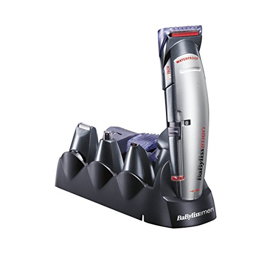 BaByliss E837E Cortapelos para cara, cabello y cuerpo, con cuchillas profesionales W-tech y 10 accesorios, color negro y gris