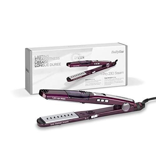 Babyliss Ipro 230 Steam - Plancha de Vapor Profesional con Revestimiento de Cerámica, Iónica, 5 Ajustes de Temperatura de 170 a 230ºc, Morado