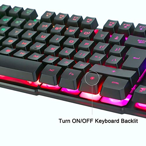 BAKTH Teclado y Ratón para Juegos, Color del Arco Iris USB LED Retroiluminada del Gaming Teclado y Ratón para Juego o Trabajo, Alto Desempeño, Mecánico Similar Teclado